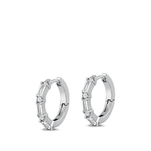 Sterling Silver Rhodium Plated 2.5mm Huggie Clear CZ Earrings-16mm