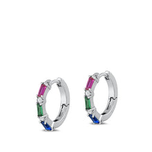 Load image into Gallery viewer, Sterling Silver Rhodium Plated 2.5mm Huggie Multicolor CZ Earrings-16mm