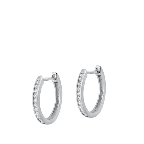 Sterling Silver Rhodium Plated 2mm Round Huggie Earrings-15mm