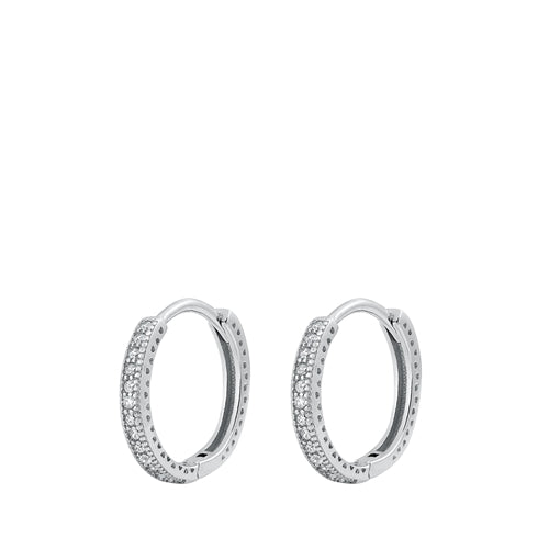 Sterling Silver Rhodium Plated 2mm All Around Huggie Earrings-15mm