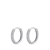 Sterling Silver Rhodium Plated 2mm All Around Huggie Earrings-15mm