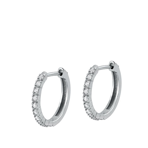 Sterling Silver Rhodium Plated 1.5mm Round Huggie Earrings-15mm