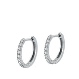 Sterling Silver Rhodium Plated 1.5mm Round Huggie Earrings-15mm