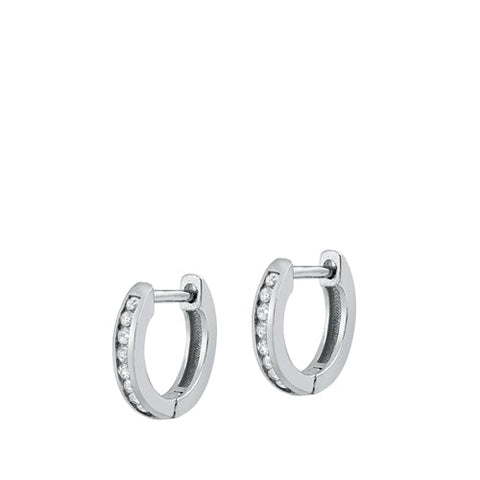 Sterling Silver Rhodium Plated 2mm Round Huggie Earrings-10mm