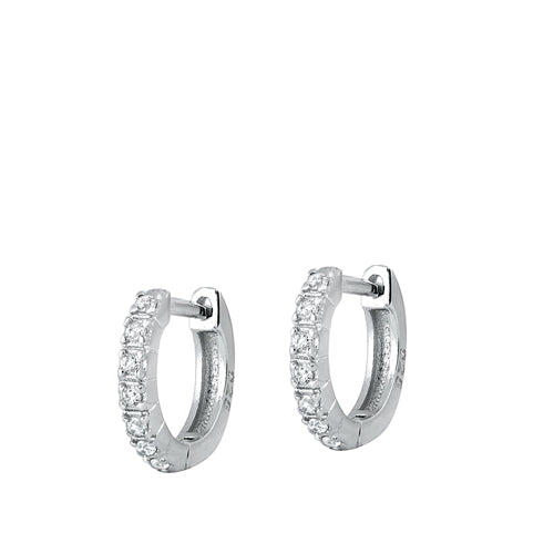 Sterling Silver Rhodium Plated 2mm Round Huggie Earrings-12mm