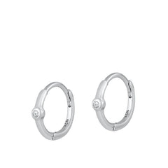 Sterling Silver Rhodium Plated Huggie Hoops earrings-12mm