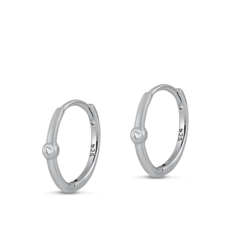 Sterling Silver Rhodium Plated Huggie Hoops earrings-15mm