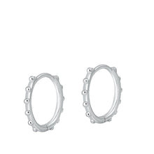 Load image into Gallery viewer, Sterling Silver Rhodium Plated Dotted Huggie Earrings-Diameter 15mm, Thickness 1.5mm