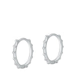 Sterling Silver Rhodium Plated Dotted Huggie Earrings-Diameter 15mm, Thickness 1.5mm