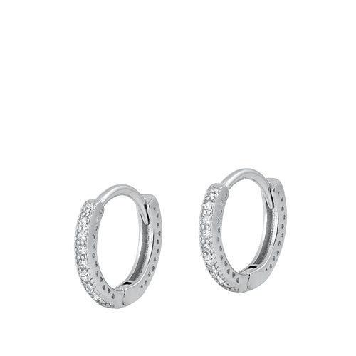 Sterling Silver Rhodium Plated All Round Huggie Earrings-12mm