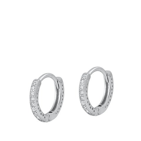 Sterling Silver Rhodium Plated All Round Huggie Earrings-12mm