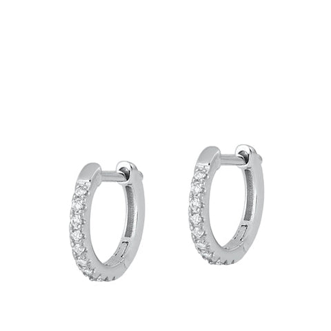 Sterling Silver Rhodium Plated 1.5mm Round Huggie Earrings-12mm