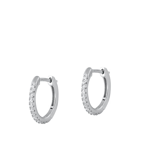 Sterling Silver Rhodium Plated CZ Huggies Hoop Rounds earrings-15mm