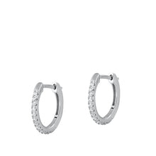 Load image into Gallery viewer, Sterling Silver Rhodium Plated CZ Huggies Hoop Rounds earrings-15mm