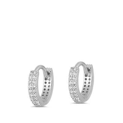 Sterling Silver Rhodium Plated 2.5mm Two Rows Round Huggie Earrings-12mm