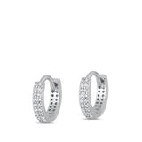 Sterling Silver Rhodium Plated 2.5mm Two Rows Round Huggie Earrings-12mm