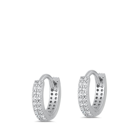 Sterling Silver Rhodium Plated 2.5mm Two Rows Round Huggie Earrings-12mm