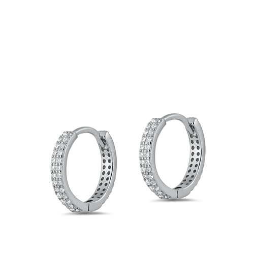 Sterling Silver Rhodium Plated Huggie Hoop Rounds earrings-15mm