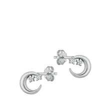Load image into Gallery viewer, Sterling Silver Rhodium Plated Clear CZ Crescent Moon And Stars Earrings