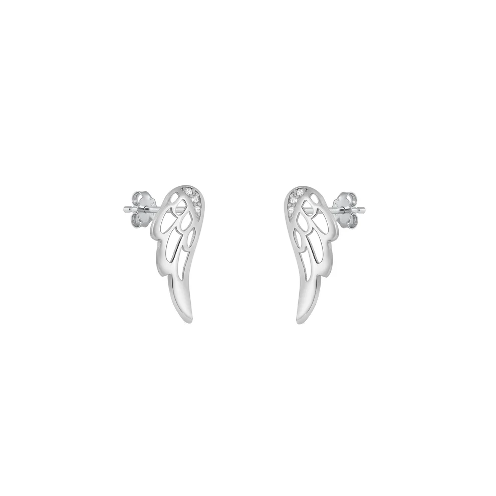 Sterling Silver Rhodium Plated Wings Clear CZ Earrings
