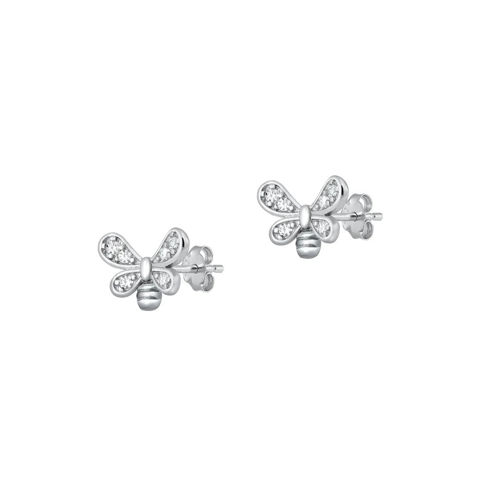 Sterling Silver Rhodium Plated Butterfly Clear CZ Earrings