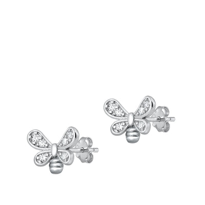 Sterling Silver Rhodium Plated Clear CZ Butterfly Earrings