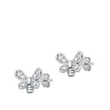 Sterling Silver Rhodium Plated Clear CZ Butterfly Earrings