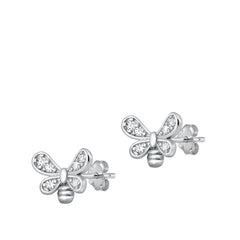 Sterling Silver Rhodium Plated Clear CZ Butterfly Earrings