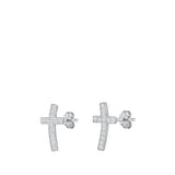 Sterling Silver Rhodium Plated Cross Clear CZ Earrings