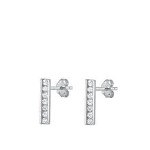 Load image into Gallery viewer, Sterling Silver Rhodium Plated Bar Clear CZ Earrings