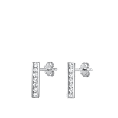 Sterling Silver Rhodium Plated Bar Clear CZ Earrings