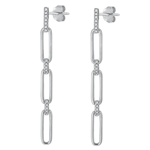 Sterling Silver Rhodium Plated Hanging Lock Clear CZ Earrings
