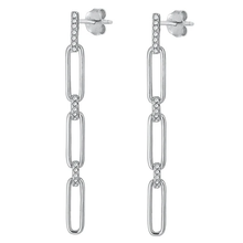 Load image into Gallery viewer, Sterling Silver Rhodium Plated Hanging Lock Clear CZ Earrings