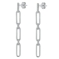 Sterling Silver Rhodium Plated Hanging Lock Clear CZ Earrings