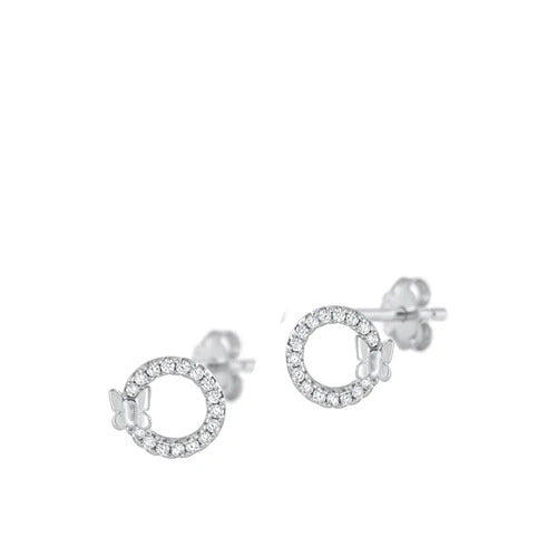 Sterling Silver Rhodium Plated Clear CZ Butterfly Earrings