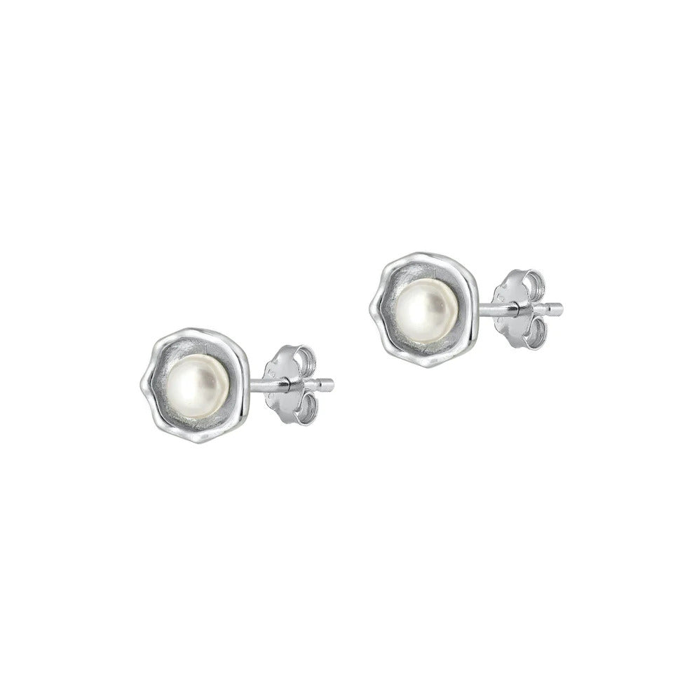 Sterling Silver Rhodium Plated Pearl Earrings