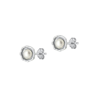 Sterling Silver Rhodium Plated Pearl Earrings