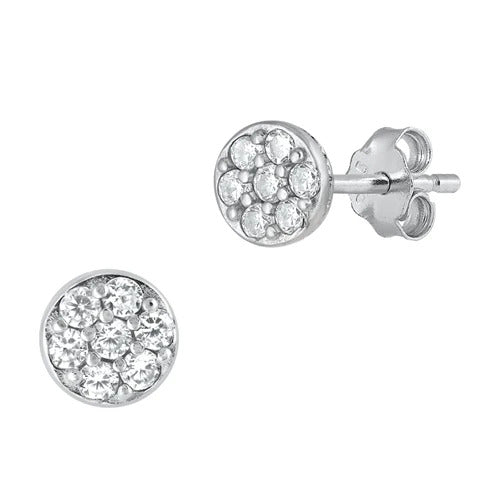 Sterling Silver Rhodium Plated Clear CZ Round Earrings