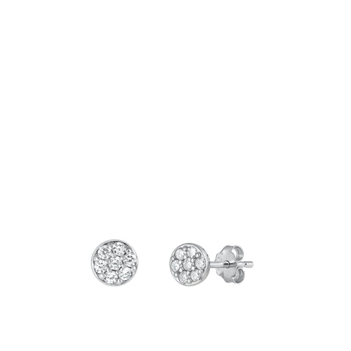 Sterling Silver Rhodium Plated Round Clear CZ Earrings