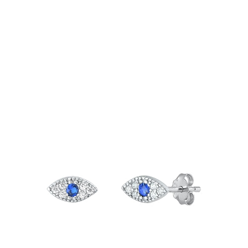 Sterling Silver Rhodium Plated Eye Blue And Clear CZ Earrings