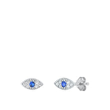 Load image into Gallery viewer, Sterling Silver Rhodium Plated Eye Blue And Clear CZ Earrings