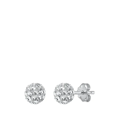 Sterling Silver Clear Crystal Ball Earrings