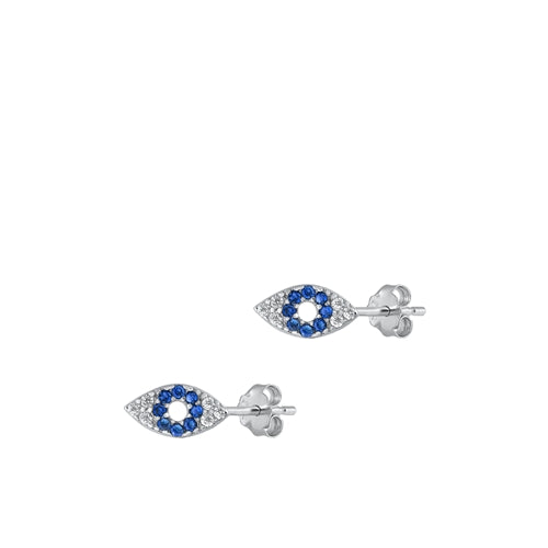 Sterling Silver Rhodium Plated Eye Clear CZ Earrings