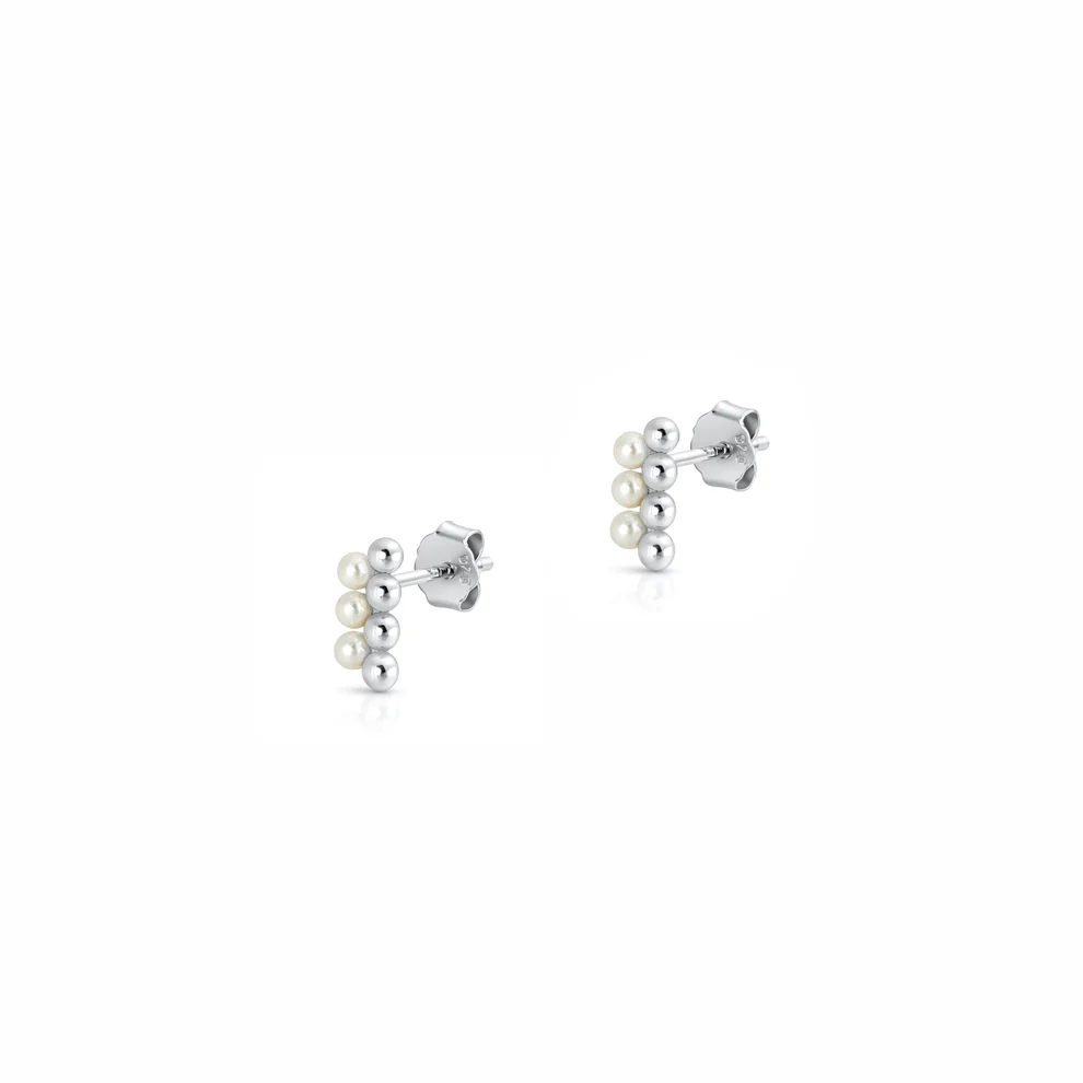 Sterling Silver Rhodium Plated Micro Pearl Earrings