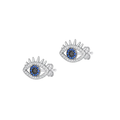 Sterling Silver Rhodium Plated Eye Multi Color CZ Earrings