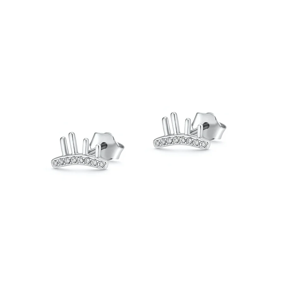 Sterling Silver Rhodium Plated Eyelashes Clear CZ Earrings