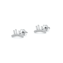 Sterling Silver Rhodium Plated Eyelashes Clear CZ Earrings