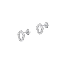 Load image into Gallery viewer, Sterling Silver Rhodium Plated Clear CZ Hamsa Earrings