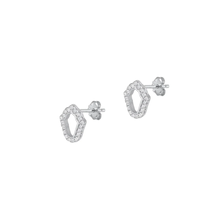 Load image into Gallery viewer, Sterling Silver Rhodium Plated Hamsa Clear CZ Earrings