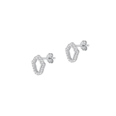 Sterling Silver Rhodium Plated Hamsa Clear CZ Earrings